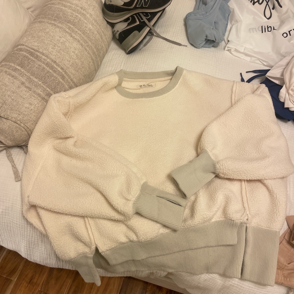 We The Free Cream Pullover with Gray Trim